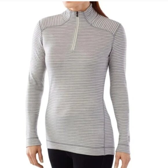 Smartwool Women's Merino Wool Quarter Zip in Gray Striped Size Small - Picture 1 of 7